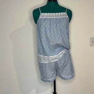 Elegant Blue Lace Trim Pajama Set
